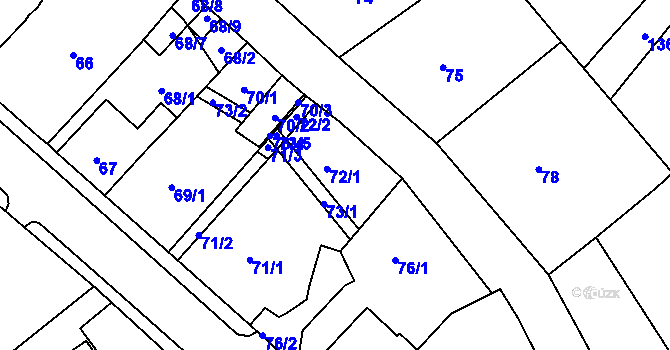 Parcela st. 72 v KÚ Dubí-Bystřice, Katastrální mapa