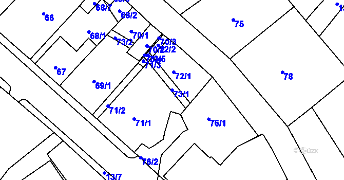 Parcela st. 73/1 v KÚ Dubí-Bystřice, Katastrální mapa