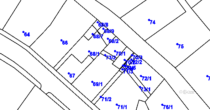Parcela st. 73/2 v KÚ Dubí-Bystřice, Katastrální mapa