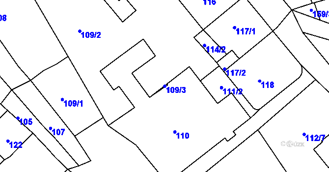 Parcela st. 109/3 v KÚ Dubí-Bystřice, Katastrální mapa