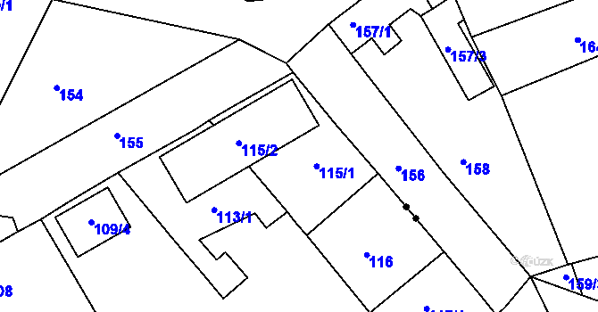 Parcela st. 115 v KÚ Dubí-Bystřice, Katastrální mapa