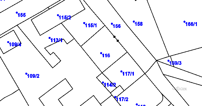 Parcela st. 116 v KÚ Dubí-Bystřice, Katastrální mapa