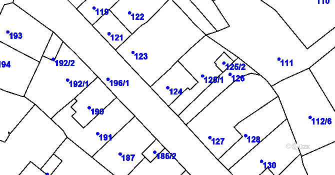 Parcela st. 124 v KÚ Dubí-Bystřice, Katastrální mapa