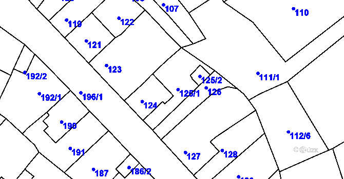 Parcela st. 125 v KÚ Dubí-Bystřice, Katastrální mapa