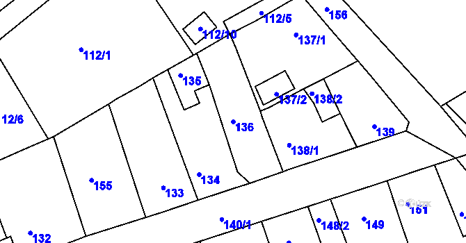 Parcela st. 136 v KÚ Dubí-Bystřice, Katastrální mapa