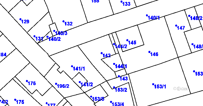 Parcela st. 142 v KÚ Dubí-Bystřice, Katastrální mapa
