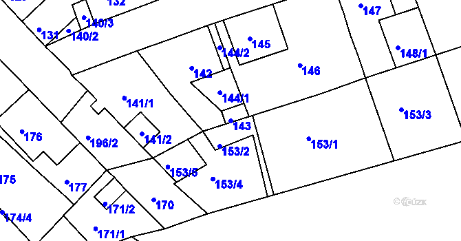 Parcela st. 143 v KÚ Dubí-Bystřice, Katastrální mapa