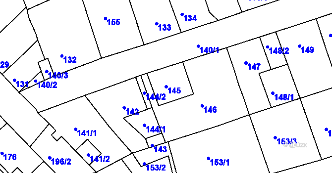 Parcela st. 145 v KÚ Dubí-Bystřice, Katastrální mapa