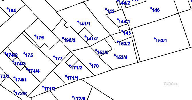 Parcela st. 153/5 v KÚ Dubí-Bystřice, Katastrální mapa