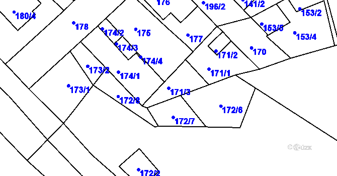 Parcela st. 171/3 v KÚ Dubí-Bystřice, Katastrální mapa