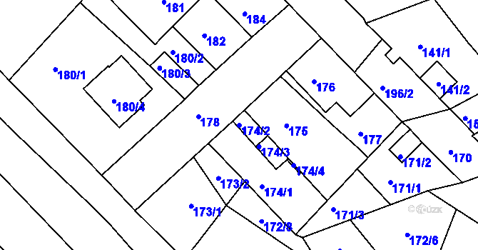 Parcela st. 174/2 v KÚ Dubí-Bystřice, Katastrální mapa