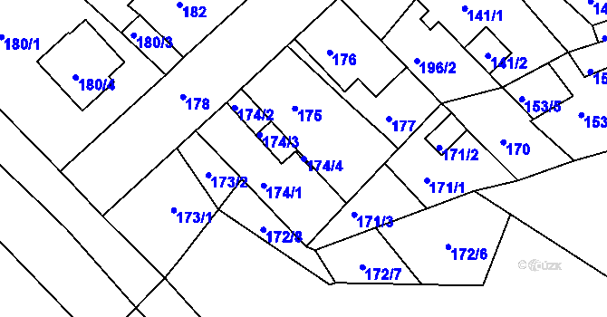 Parcela st. 174/4 v KÚ Dubí-Bystřice, Katastrální mapa