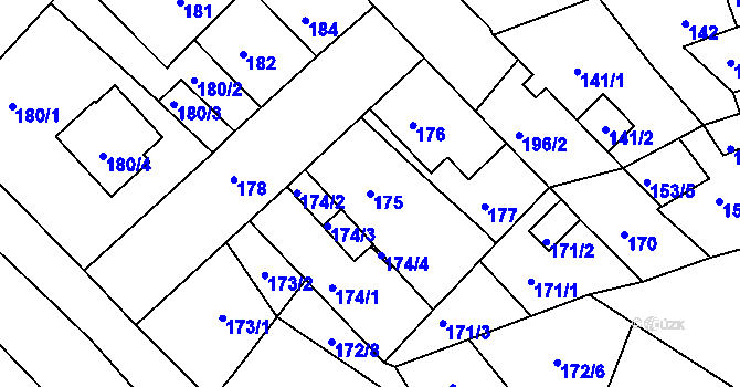 Parcela st. 175 v KÚ Dubí-Bystřice, Katastrální mapa