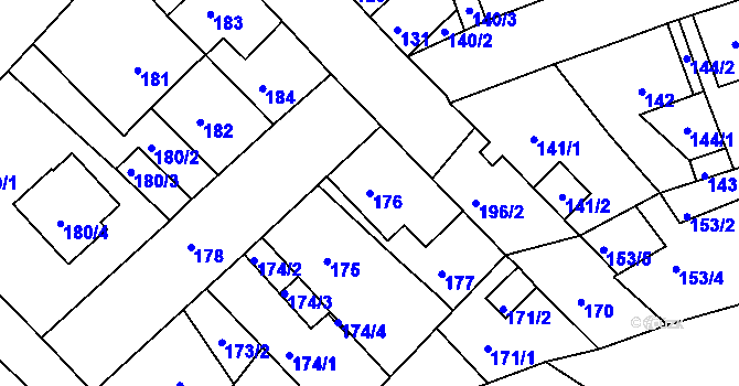 Parcela st. 176 v KÚ Dubí-Bystřice, Katastrální mapa