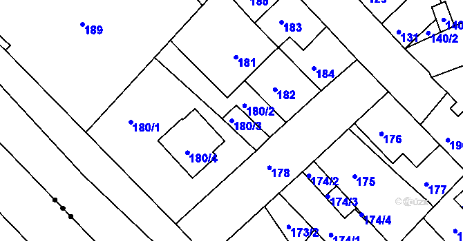 Parcela st. 180/3 v KÚ Dubí-Bystřice, Katastrální mapa