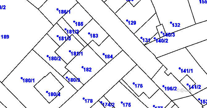 Parcela st. 184 v KÚ Dubí-Bystřice, Katastrální mapa