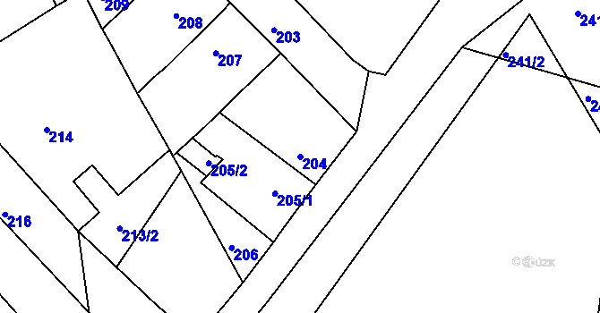 Parcela st. 204 v KÚ Dubí-Bystřice, Katastrální mapa