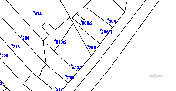 Parcela st. 206 v KÚ Dubí-Bystřice, Katastrální mapa