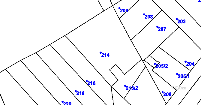 Parcela st. 214 v KÚ Dubí-Bystřice, Katastrální mapa