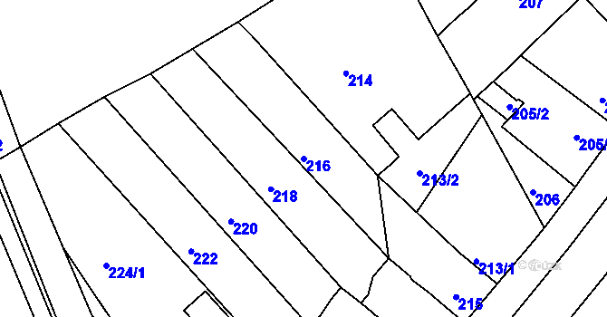 Parcela st. 216 v KÚ Dubí-Bystřice, Katastrální mapa
