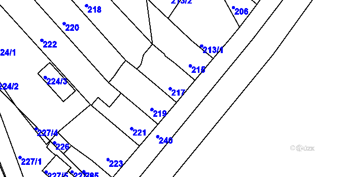 Parcela st. 217 v KÚ Dubí-Bystřice, Katastrální mapa