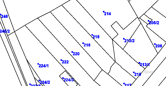 Parcela st. 218 v KÚ Dubí-Bystřice, Katastrální mapa