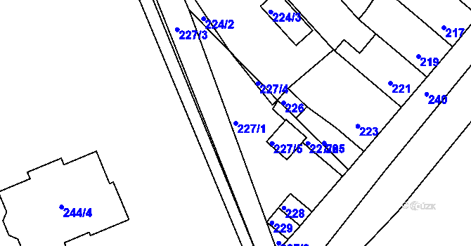 Parcela st. 227/1 v KÚ Dubí-Bystřice, Katastrální mapa