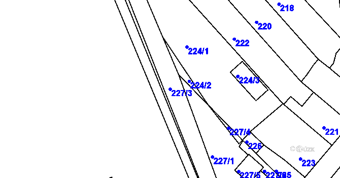 Parcela st. 227/3 v KÚ Dubí-Bystřice, Katastrální mapa