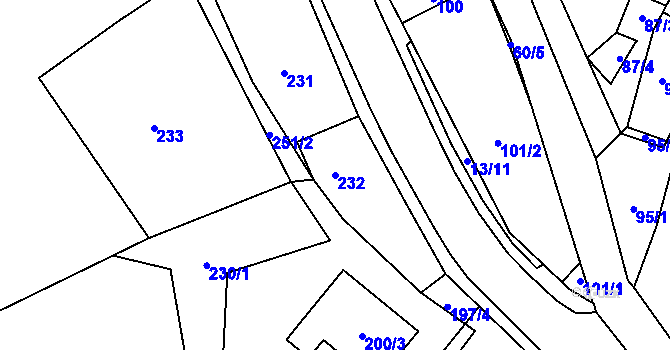 Parcela st. 232 v KÚ Dubí-Bystřice, Katastrální mapa