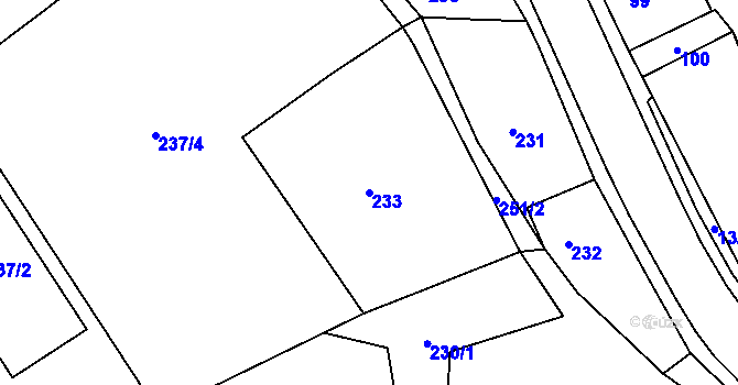 Parcela st. 233 v KÚ Dubí-Bystřice, Katastrální mapa