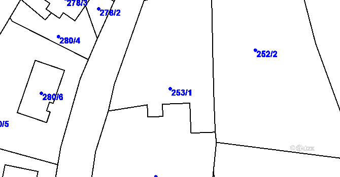 Parcela st. 253/1 v KÚ Dubí-Bystřice, Katastrální mapa