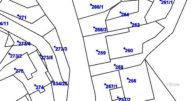 Parcela st. 259 v KÚ Dubí-Bystřice, Katastrální mapa