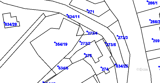 Parcela st. 273/2 v KÚ Dubí-Bystřice, Katastrální mapa