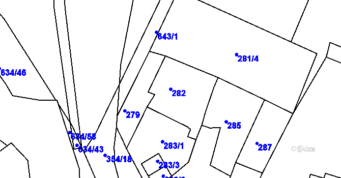 Parcela st. 282 v KÚ Dubí-Bystřice, Katastrální mapa