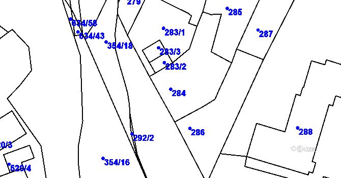 Parcela st. 284 v KÚ Dubí-Bystřice, Katastrální mapa