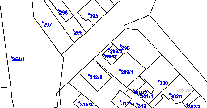 Parcela st. 299/2 v KÚ Dubí-Bystřice, Katastrální mapa
