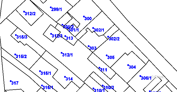 Parcela st. 303 v KÚ Dubí-Bystřice, Katastrální mapa