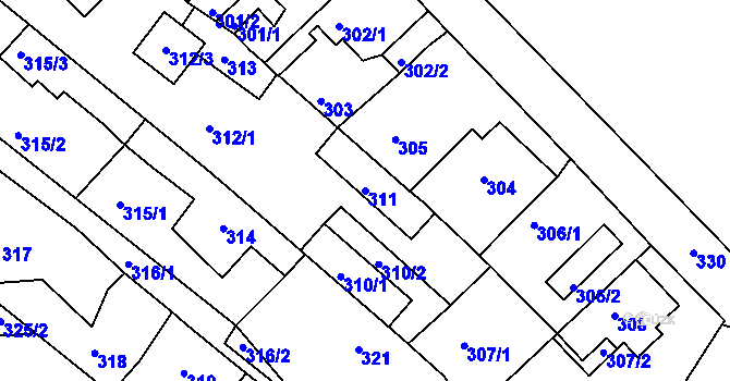Parcela st. 311 v KÚ Dubí-Bystřice, Katastrální mapa