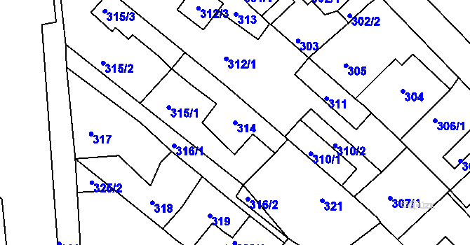 Parcela st. 314 v KÚ Dubí-Bystřice, Katastrální mapa