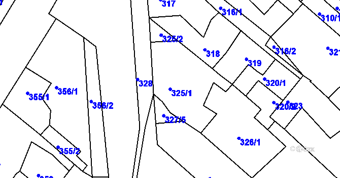 Parcela st. 325/1 v KÚ Dubí-Bystřice, Katastrální mapa