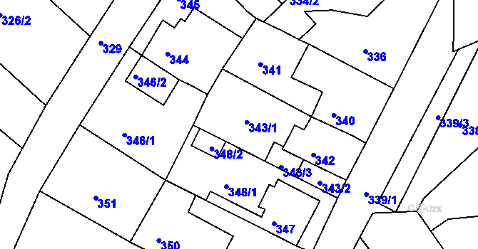 Parcela st. 343 v KÚ Dubí-Bystřice, Katastrální mapa