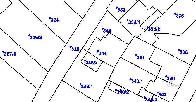 Parcela st. 344 v KÚ Dubí-Bystřice, Katastrální mapa