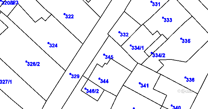 Parcela st. 345 v KÚ Dubí-Bystřice, Katastrální mapa
