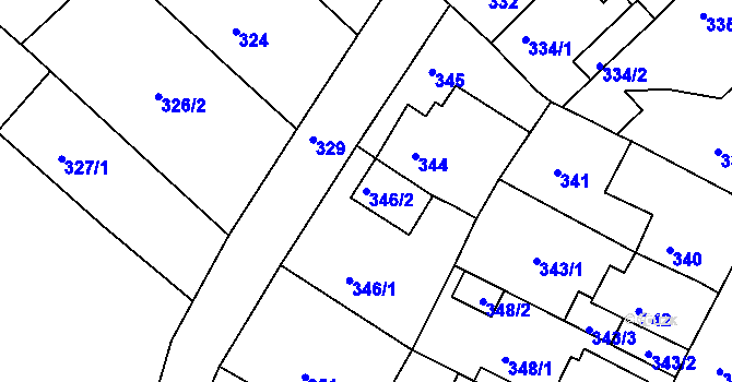 Parcela st. 346/2 v KÚ Dubí-Bystřice, Katastrální mapa