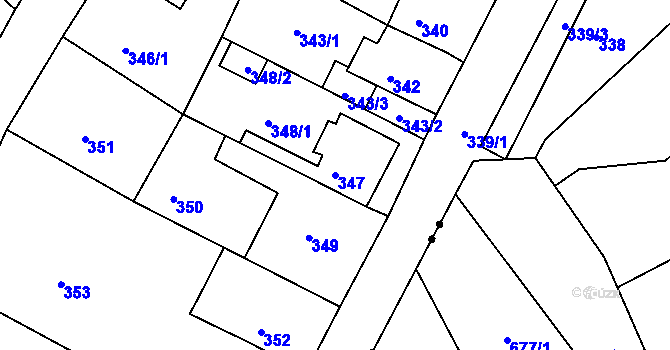 Parcela st. 347 v KÚ Dubí-Bystřice, Katastrální mapa