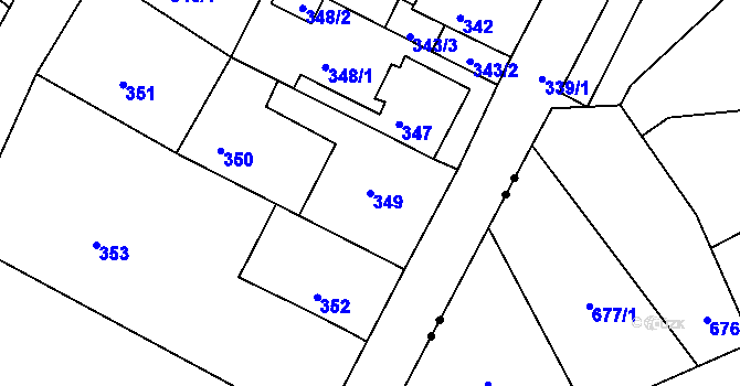 Parcela st. 349 v KÚ Dubí-Bystřice, Katastrální mapa