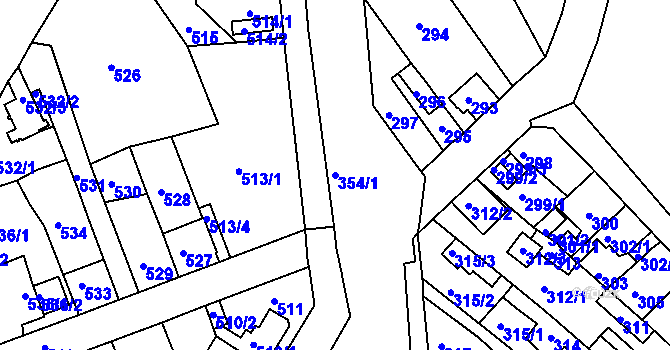 Parcela st. 354/1 v KÚ Dubí-Bystřice, Katastrální mapa