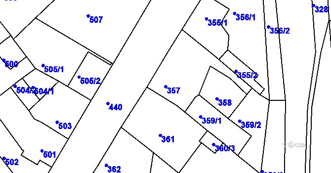Parcela st. 357 v KÚ Dubí-Bystřice, Katastrální mapa