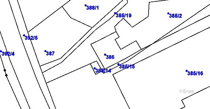 Parcela st. 386 v KÚ Dubí-Bystřice, Katastrální mapa
