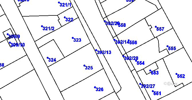 Parcela st. 392/13 v KÚ Dubí-Bystřice, Katastrální mapa